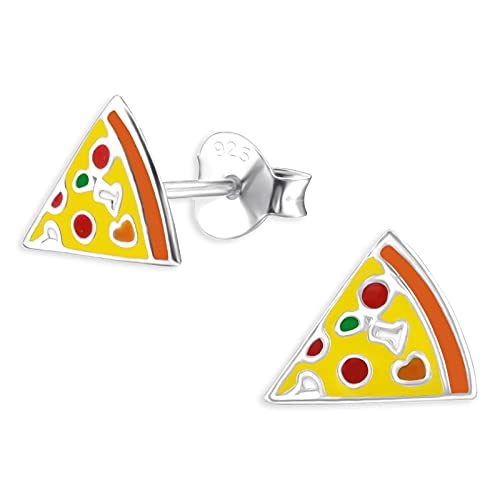 Monkimau Kinderohrringe Pizza Ohrstecker aus 925 Sterling Silber bunt emailliert von MONKIMAU