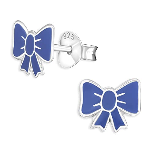 Monkimau Kinderohrringe Schleifen Ohrstecker aus 925 Sterling Silber blau emailliert von MONKIMAU