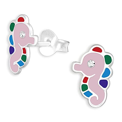 Monkimau Kinderohrringe Seepferdchen Ohrstecker aus 925 Sterling Silber bunt emailliert von MONKIMAU