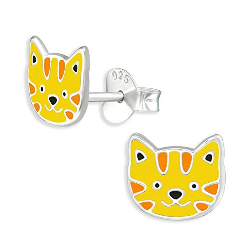 Monkimau Kinderohrringe Tiger Ohrstecker aus 925 Sterling Silber gelb emailliert von MONKIMAU