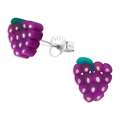 Monkimau Kinderohrringe Trauben Ohrstecker aus 925 Sterling Silber mit lila Plastik Trauben von MONKIMAU