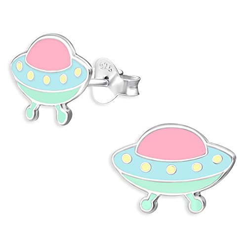 Monkimau Kinderohrringe Ufo Ohrstecker aus 925 Sterling Silber bunt emailliert von MONKIMAU