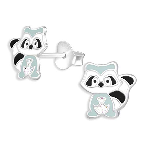 Monkimau Kinderohrringe Waschbären Ohrstecker aus 925 Sterling Silber grau emailliert von MONKIMAU
