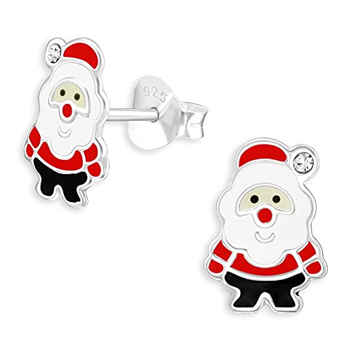 Monkimau Kinderohrringe Weihnachtsmann Ohrstecker aus 925 Sterling Silber mit Kristallen und bunt emailliert von Monkimau