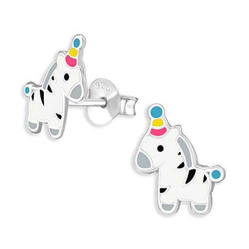 Monkimau Kinderohrringe Zebra Ohrstecker aus 925 Sterling Silber bunt emailliert von Monkimau