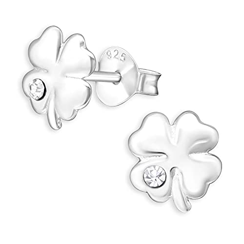 Monkimau Kleeblatt Glücksbringer Ohrstecker aus 925 Sterling Silber mit Kristallen von MONKIMAU