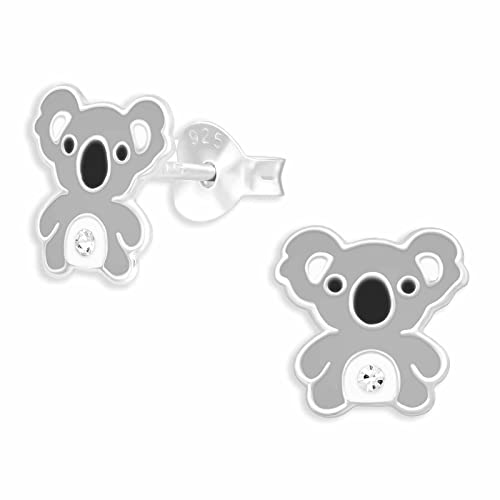 Monkimau Koala Ohrstecker Ohrringe aus 925 Silber Schmuck Silberohrringe Medizinisch für Kinder Mädchen Damen Frauen von Monkimau