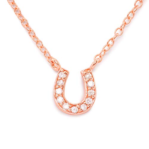 Monkimau Mädchen Kette Hufeisen Glücksbringer aus 925 Sterling Silver echt Silber mit 11 Kristallen rose Gold plattiert 45cm von MONKIMAU