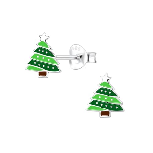Monkimau Mädchen Ohrringe Christmas Tree | Ohrstecker aus 925 Sterling Silber | Kinderohrringe hypoallergen von Monkimau