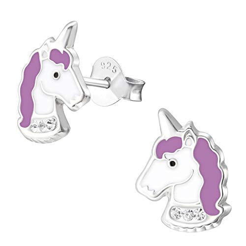 Monkimau Mädchen Ohrringe Einhorn Kopf Ohrstecker aus 925 Sterling Silver echt Silber mit 6 Kristallen von MONKIMAU