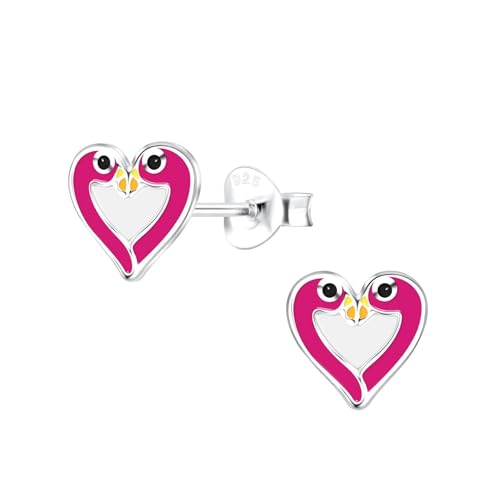 Monkimau Mädchen Ohrringe Flamingo | Ohrstecker aus 925 Sterling Silber | Kinderohrringe hypoallergen von MONKIMAU
