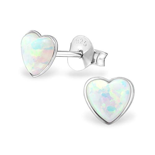 Monkimau Mädchen Ohrringe Herz Ohrstecker aus 925 Sterling Silver echt Silber mit 2 Opalen von MONKIMAU