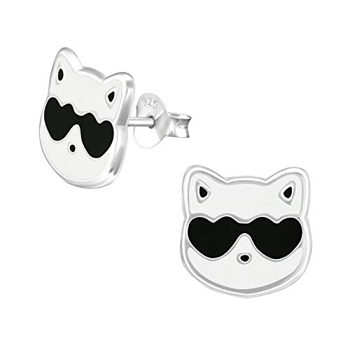 Monkimau Mädchen Ohrringe Katze Ohrstecker aus 925 Sterling Silver echt Silber mit Herzchen von MONKIMAU