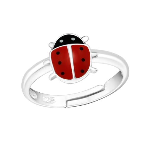 Monkimau Marienkäfer Kinder Ring 925 Silber - Größe 4 | Hypoallergen Kinderohrringe | Mädchen Schmuck Geschenk Geschenkidee von MONKIMAU