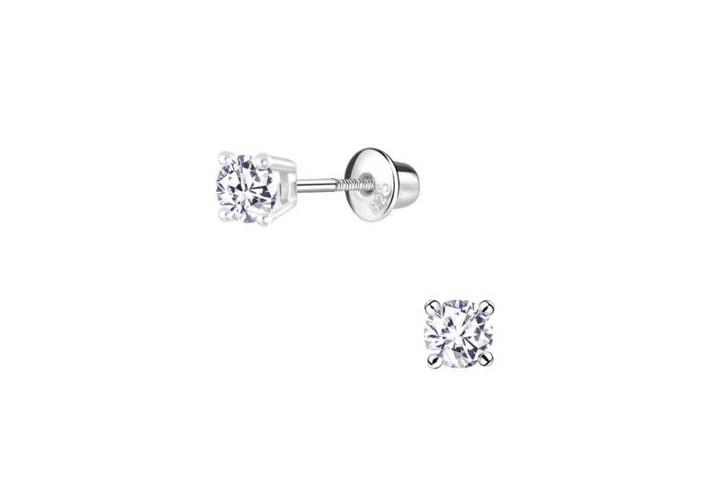 Monkimau Ohrring-Set 4mm Runde Zirconia Kinder Ohrringe Schraubverschluss 925 Silber, Hypoallergen von Monkimau