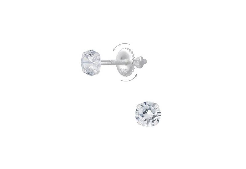 Monkimau Ohrring-Set 4mm Runde Zirconia Kinder Ohrringe Schraubverschluss 925 Silber, Hypoallergen von Monkimau