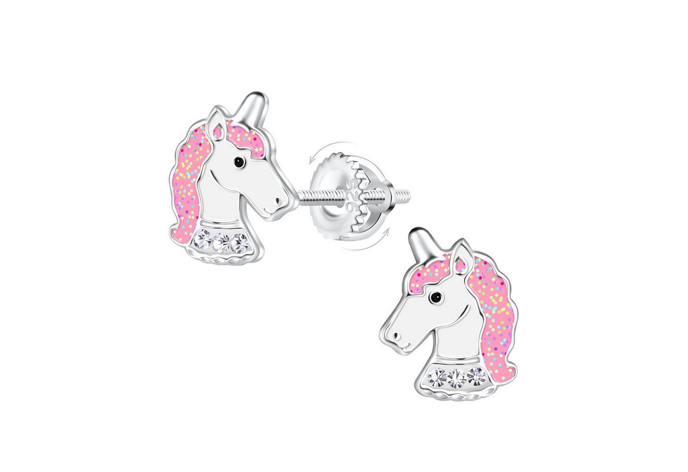 Monkimau Ohrring-Set Einhorn Kinder Ohrringe Schraubverschluss 925 Silber, Hypoallergen von Monkimau