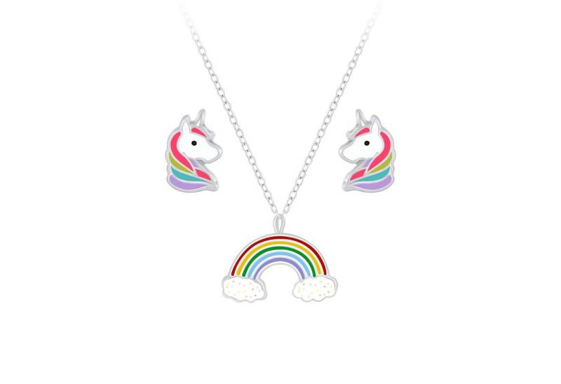 Monkimau Ohrring-Set Einhorn und Regenbogen Kinder Halskette Ohrringe Set 925 Silber, Hypoallergen von Monkimau
