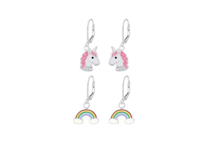 Monkimau Ohrring-Set Einhorn und Regenbogen Kinder Ohrringe Set 925 Silber, Hypoallergen von Monkimau
