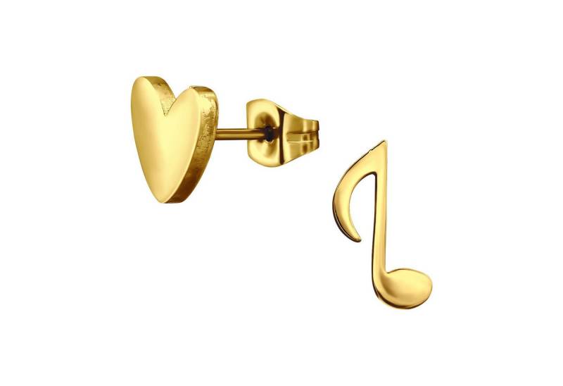 Monkimau Ohrring-Set Herz & Note Kinder Ohrringe Chirurgenstahl Mädchen Geschenk, Hypoallergen von Monkimau