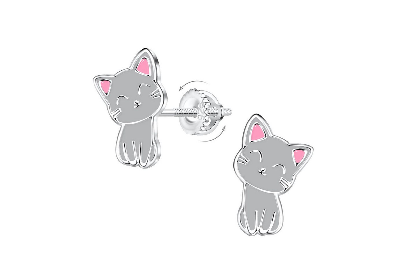 Monkimau Ohrring-Set Katzen Kinder Ohrringe Schraubverschluss 925 Silber, Hypoallergen von Monkimau