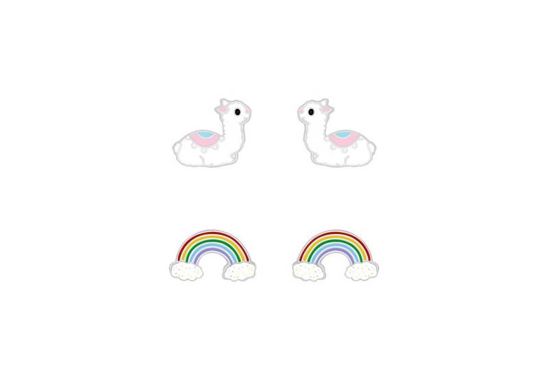 Monkimau Ohrring-Set Lama und Regenbogen Kinder Ohrringe Set 925 Silber, Hypoallergen von Monkimau