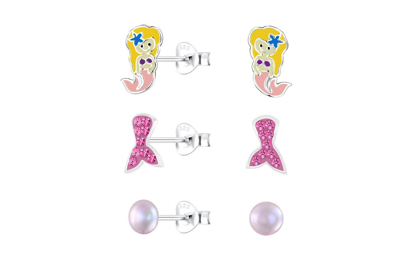 Monkimau Ohrring-Set Meerjungfrauen Kinder Ohrringe Set 925 Silber, Hypoallergen von Monkimau