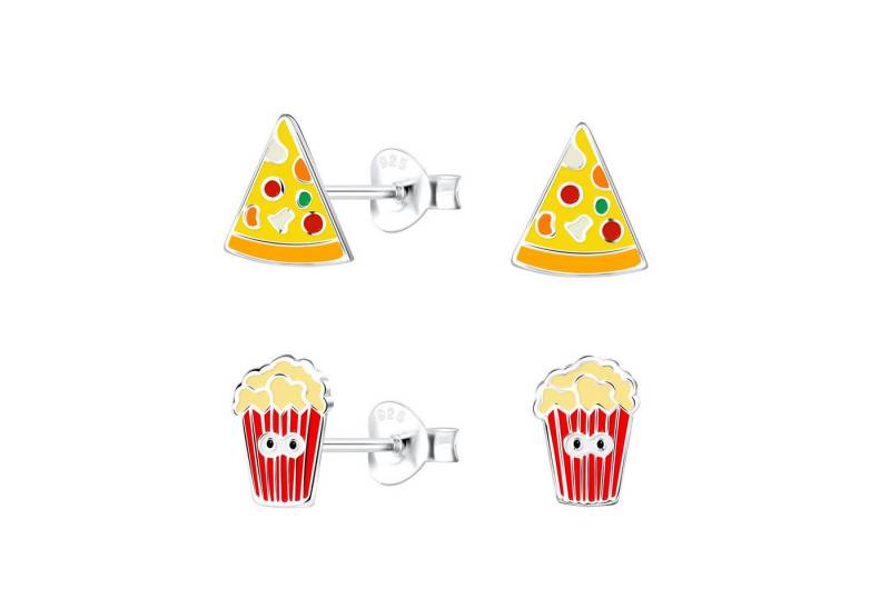 Monkimau Ohrring-Set Pizza und Popcorn Kinder Ohrringe Set 925 Silber, Hypoallergen von Monkimau