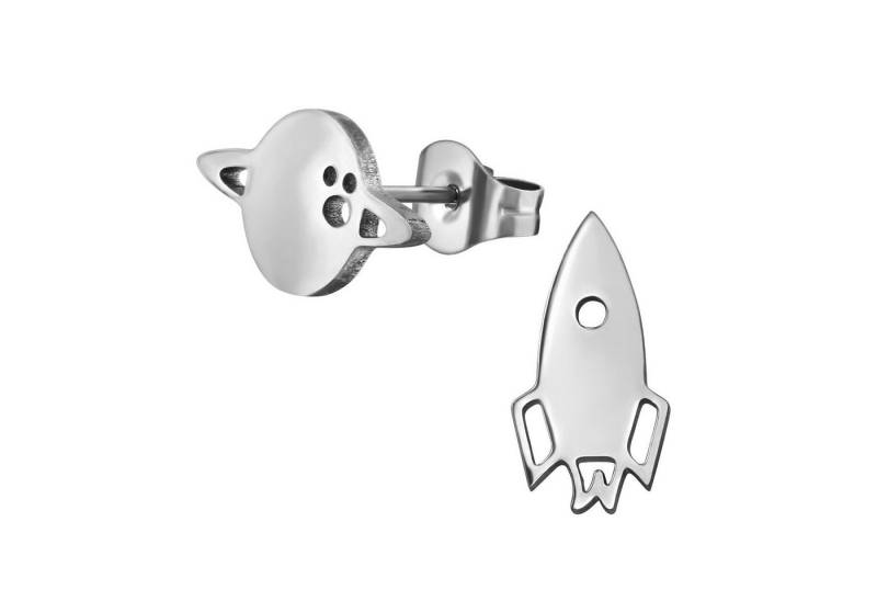 Monkimau Ohrring-Set Rakete und Saturn Kinder Ohrringe Chirurgenstahl Geschenk, Hypoallergen von Monkimau