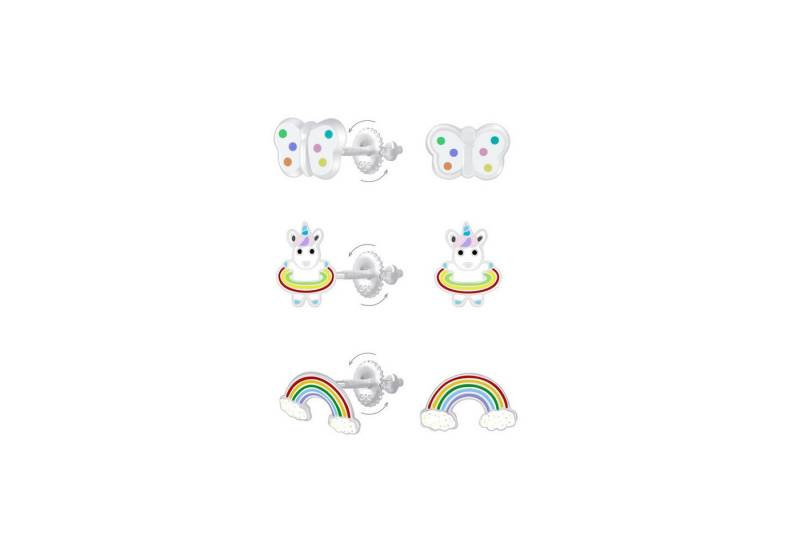 Monkimau Ohrring-Set Regenbogen Kinder Ohrringe Schraubverschluss Set 925 Silber, Hypoallergen von Monkimau