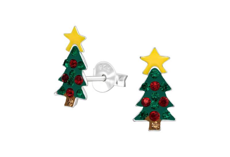 Monkimau Ohrring-Set Weihnachtsbaum Kinder Ohrringe Kristalle Silber Ohrstecker, Hypoallergen von Monkimau