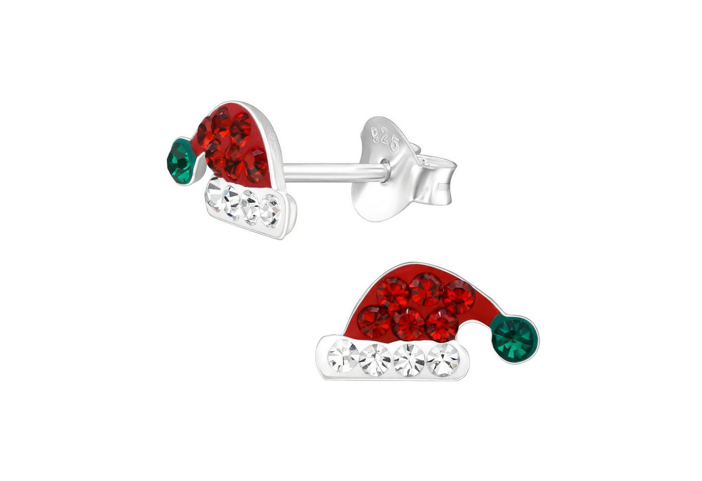 Monkimau Ohrring-Set Weihnachtsmütze Kinder Ohrringe Kristalle Silber Ohrstecker, Hypoallergen von Monkimau