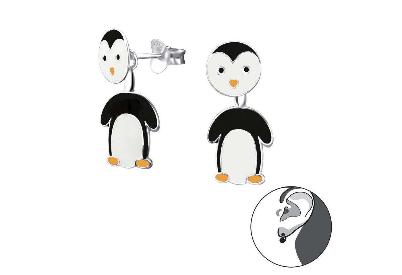 Monkimau Paar Ohrhänger Kinder Ohrringe Pinguin Ohrhänger 925 Silber (Packung) von Monkimau