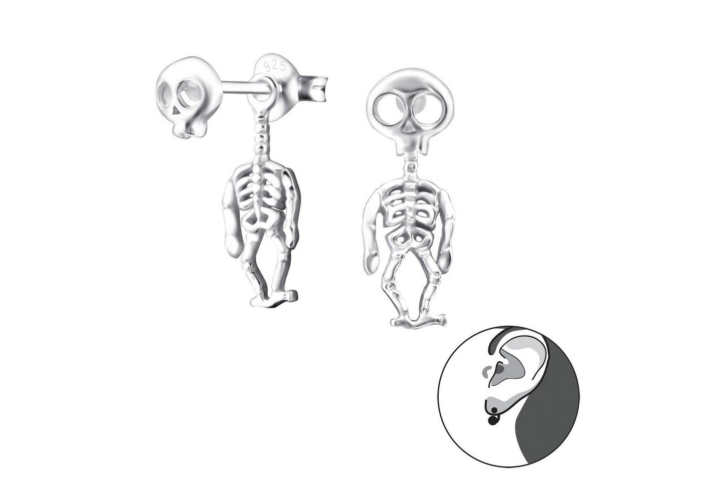 Monkimau Paar Ohrhänger Skelett Ohrringe aus 925 Silber (Packung) von Monkimau