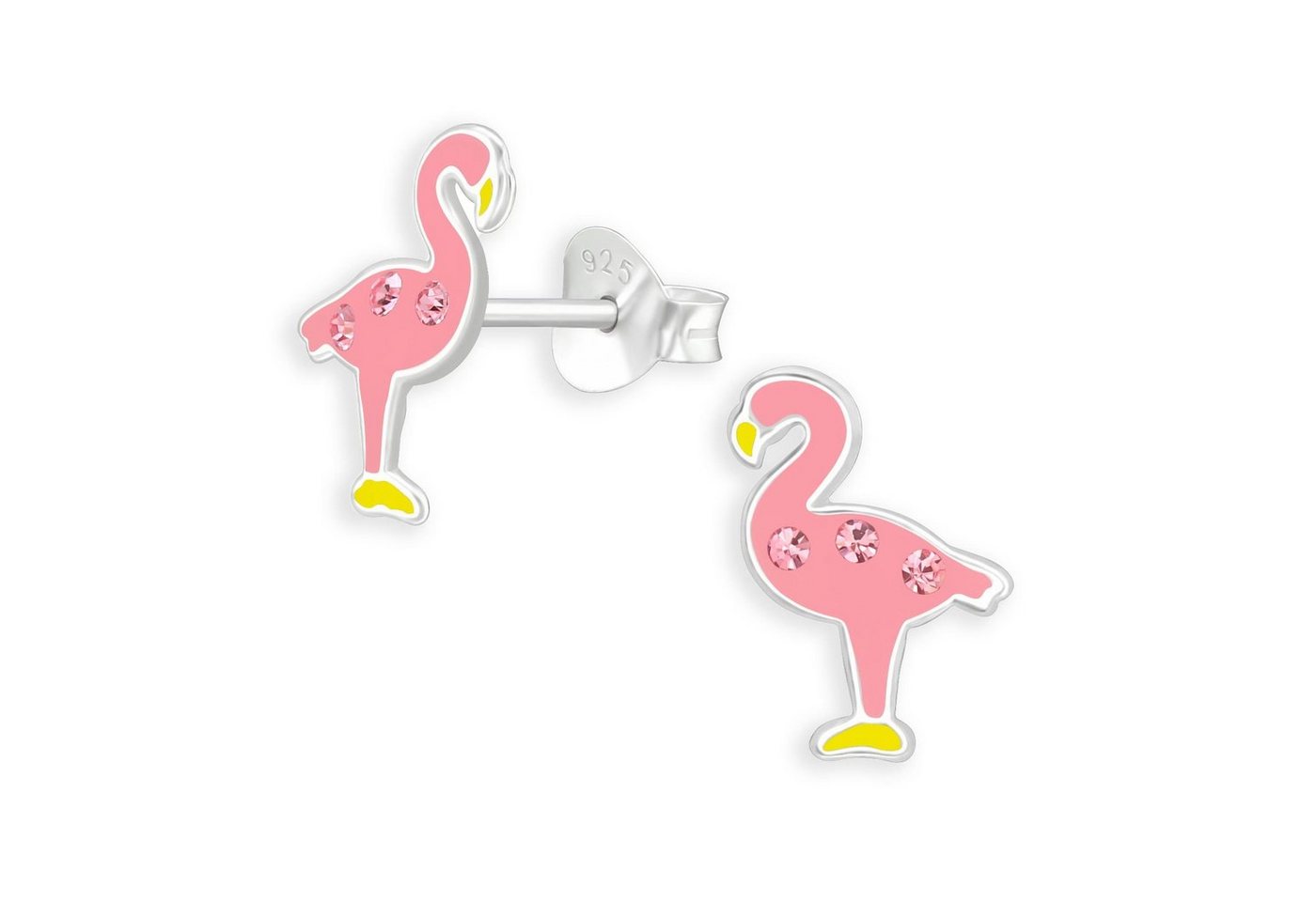 Monkimau Paar Ohrstecker Flamingo Kinder Ohrringe aus 925 Silber (Packung), mit Kristallen von Monkimau