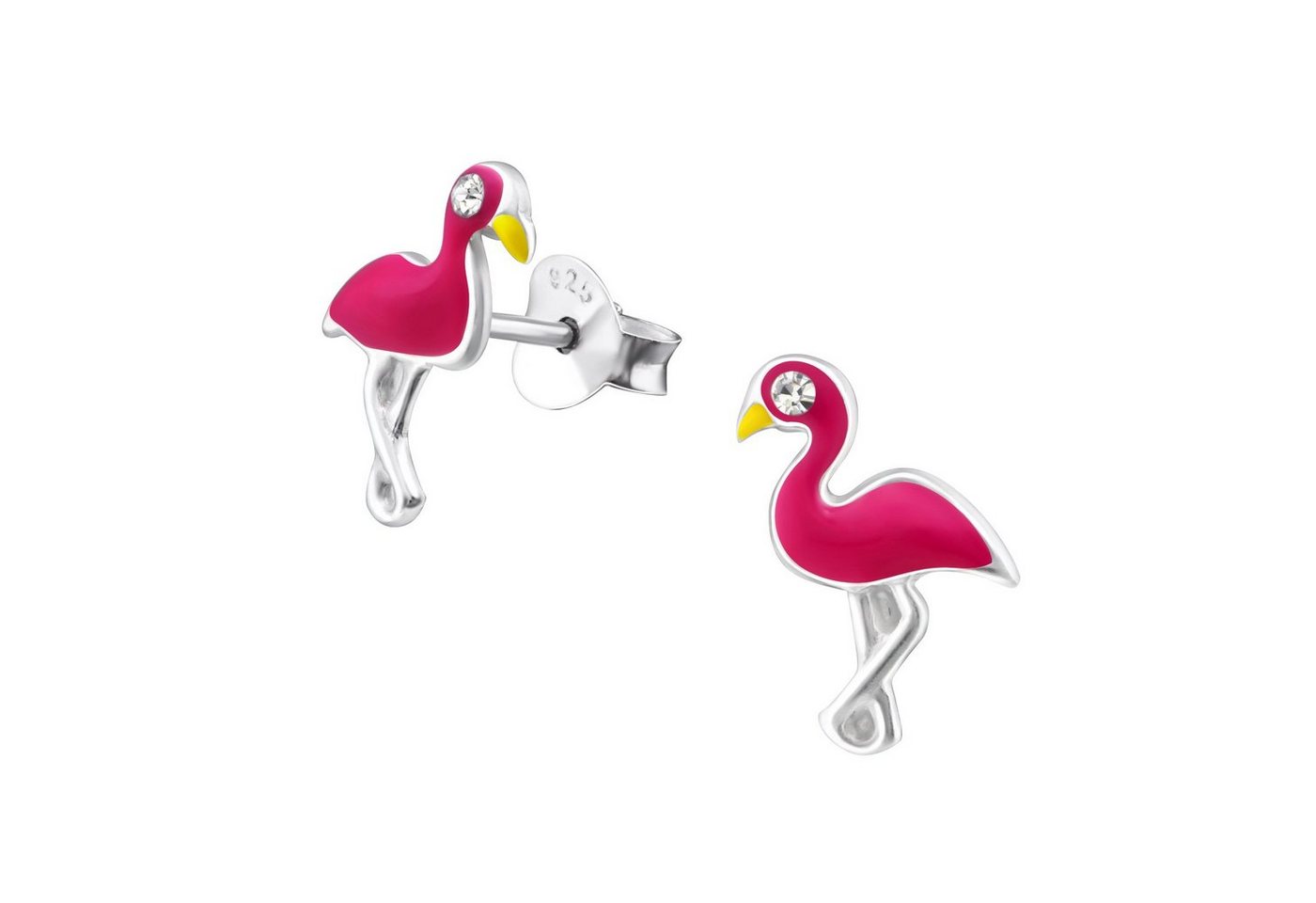 Monkimau Paar Ohrstecker Flamingo Ohrringe 925 Silber Kinder Ohrstecker (Packung), mit Kristallen von Monkimau