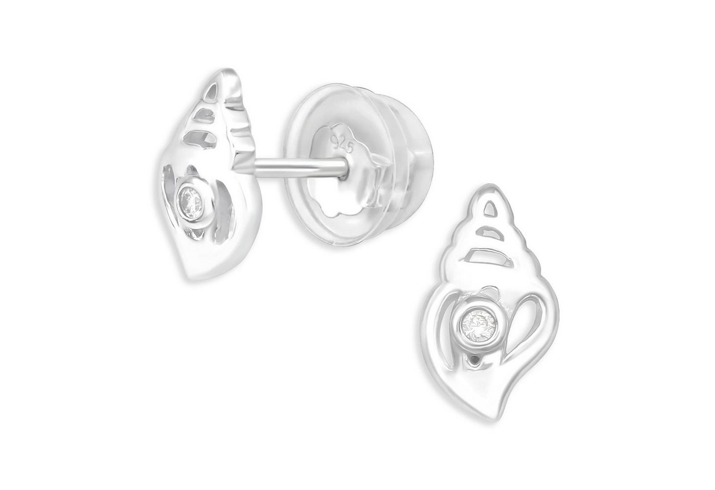 Monkimau Paar Ohrstecker Muschel Kinder Ohrringe 925 Silber Ohrstecker (Packung), mit Kristallen von Monkimau