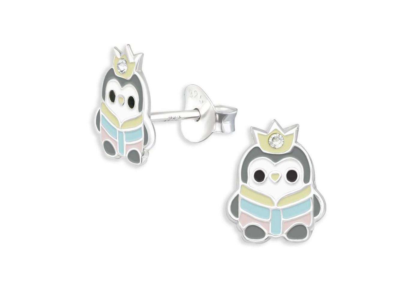 Monkimau Paar Ohrstecker Pinguin Kinder Ohrringe aus 925 Silber (Packung), mit Kristallen von Monkimau