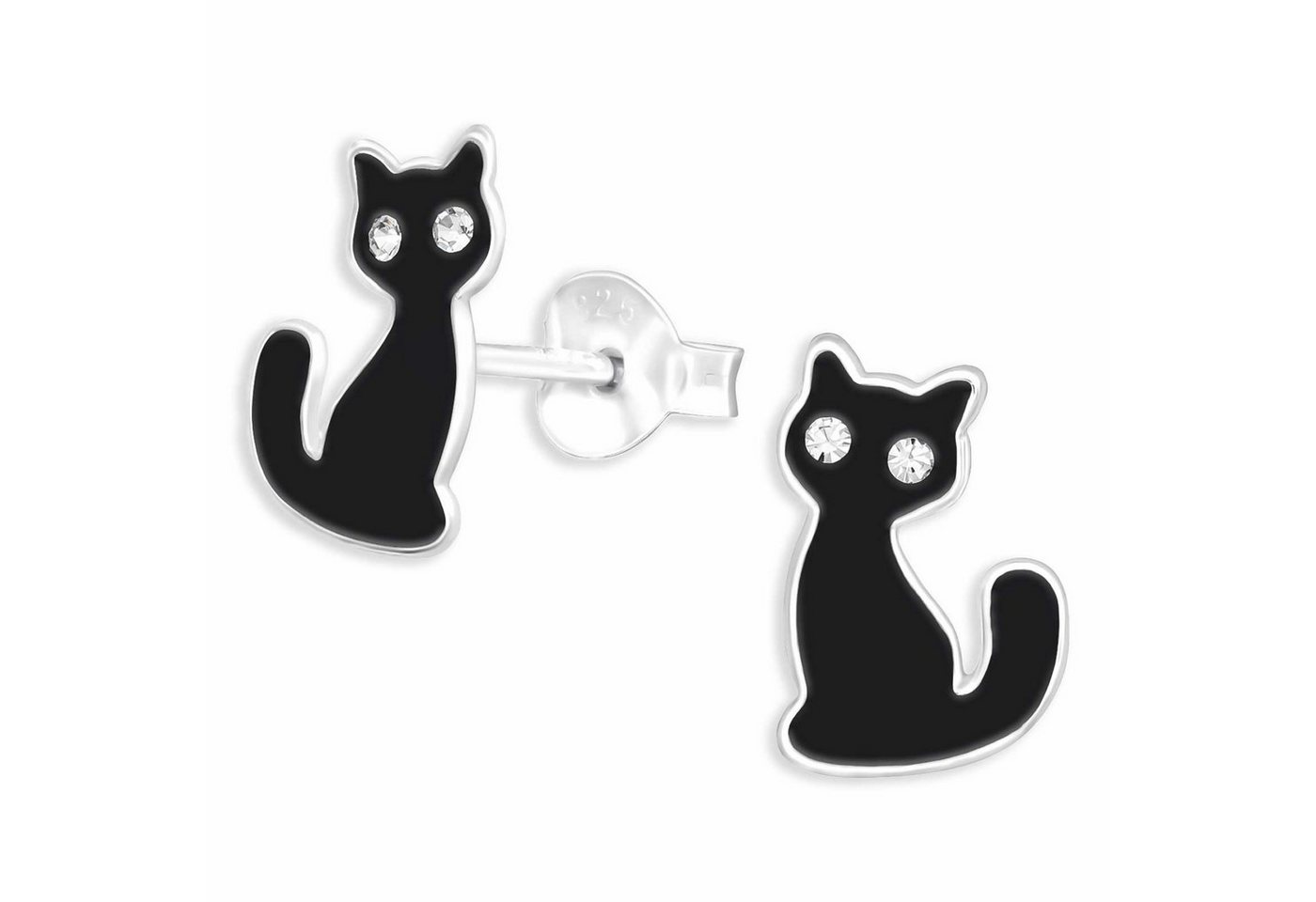 Monkimau Paar Ohrstecker Schwarze Katzen Ohrringe Ohrstecker Silber Schmuck (Packung) von Monkimau