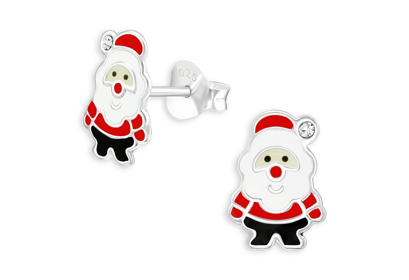 Monkimau Paar Ohrstecker Weihnachtsmann Kinder Ohrringe aus 925 Silber (Packung), mit Kristallen von Monkimau