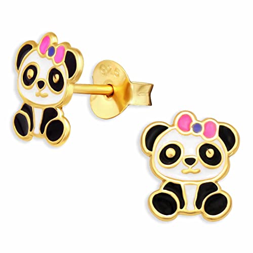 Monkimau Panda Ohrstecker Ohrringe aus 925 Silber Schmuck Silberohrringe Medizinisch für Kinder Mädchen Damen Frauen Gold plattiert von Monkimau