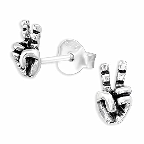 Monkimau Peace Hand Ohrstecker Ohrringe aus 925 Silber Schmuck Silberohrringe Medizinisch für Kinder Mädchen Damen Frauen von Monkimau