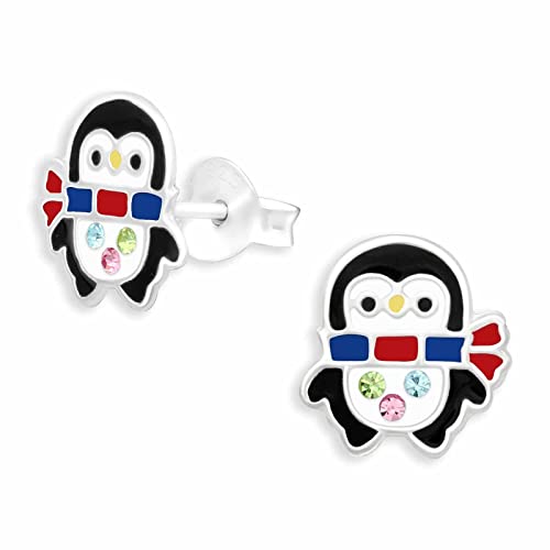 Monkimau Pinguin mit Schal Ohrstecker Ohrringe aus 925 Silber Schmuck Silberohrringe Medizinisch für Kinder Mädchen Damen Frauen von Monkimau