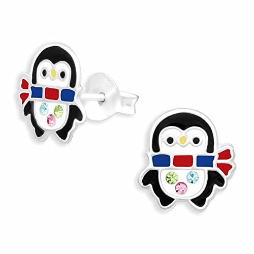 Monkimau Pinguin mit Schal Ohrstecker Ohrringe aus 925 Silber Schmuck Silberohrringe Medizinisch für Kinder Mädchen Damen Frauen von MONKIMAU