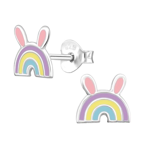Monkimau Regenbogen Kinder Ohrringe | 925 Silber | Mädchen Ohrstecker Schmuck | Hypoallergen & Nickelfrei | Kinderohrringe Geschenkidee von MONKIMAU