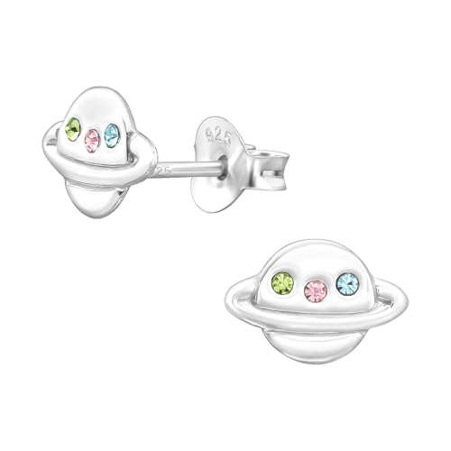 Monkimau Saturn Kinder Ohrringe | mit Kristallen 925 Silber | Mädchen Ohrstecker Schmuck | Hypoallergen & Nickelfrei | Kinderohrringe Geschenkidee von MONKIMAU