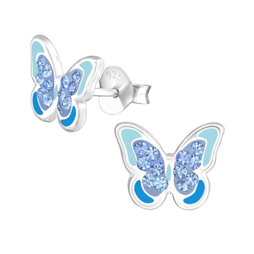 Monkimau Schmetterling Kinder Ohrringe | Kristallen 925 Silber | Mädchen Ohrstecker Schmuck | Hypoallergen & Nickelfrei | Kinderohrringe Geschenkidee von MONKIMAU