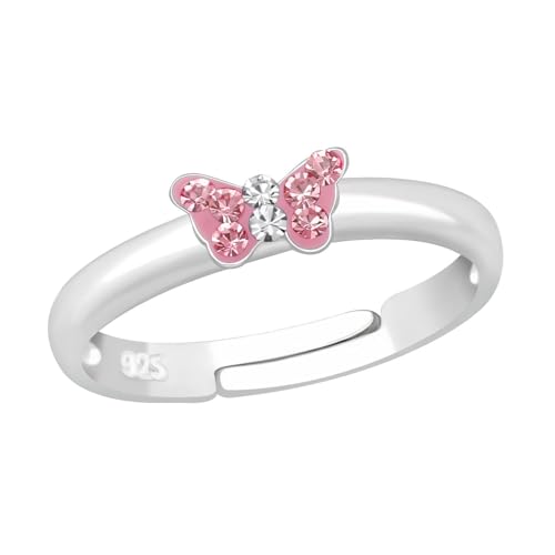 Monkimau Schmetterling Kinder Ring 925 Silber - Größe 4 | Hypoallergen Kinderohrringe | Mädchen Schmuck Geschenk Geschenkidee von MONKIMAU