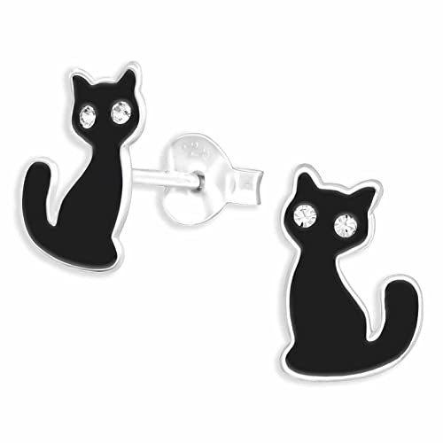 Monkimau Schwarze Katzen Ohrstecker Ohrringe aus 925 Silber Schmuck Silberohrringe Medizinisch für Kinder Mädchen Damen Frauen von Monkimau