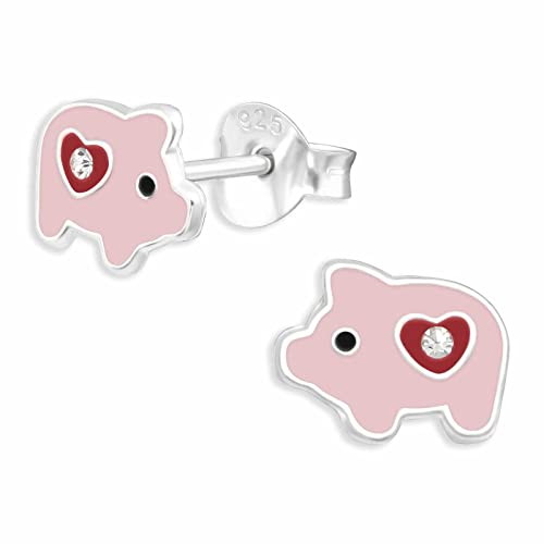 Monkimau Schwein Ohrstecker Ohrringe aus 925 Silber Schmuck Silberohrringe Medizinisch für Kinder Mädchen Damen Frauen von Monkimau